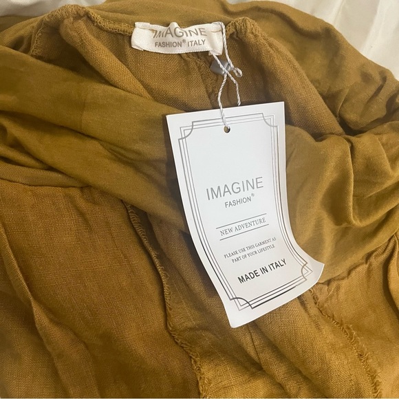 Imagine fashion women avant garde mustard yellow wide leg pull on linen pants - Picture 5 of 5